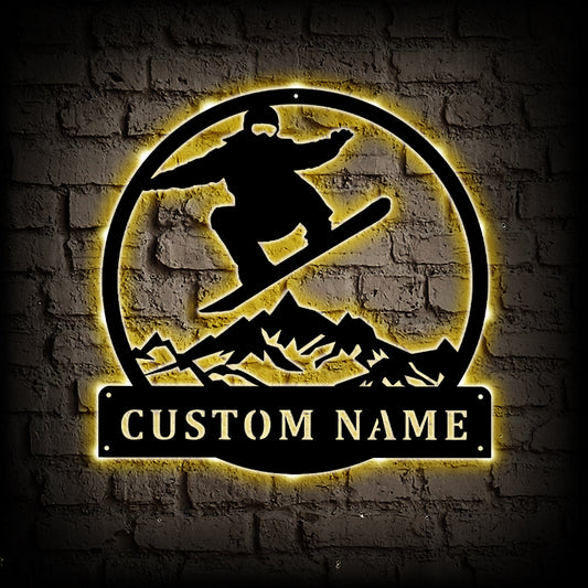 Personalized Snowboarding Metal Wall Art With LED Lights