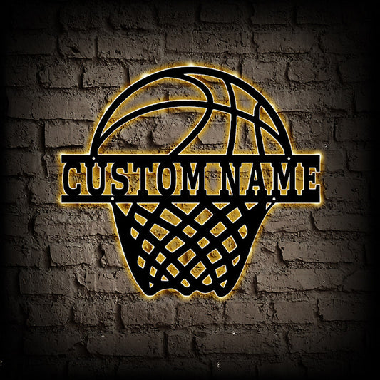 Personalized Basketball Metal Wall Art With LED Lights