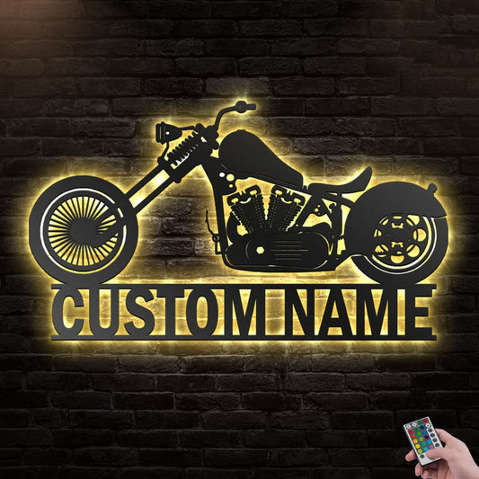 Custom Motorcycle Metal Wall Art With Led Lights