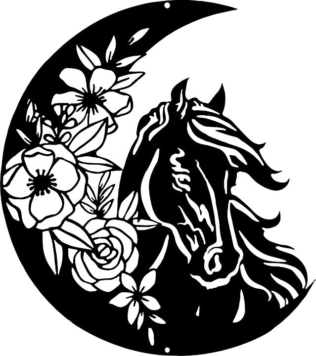 Horse And Flowers Metal Wall Art With Led Lights