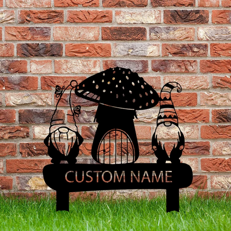 Personalized Gnome Metal Garden Sign