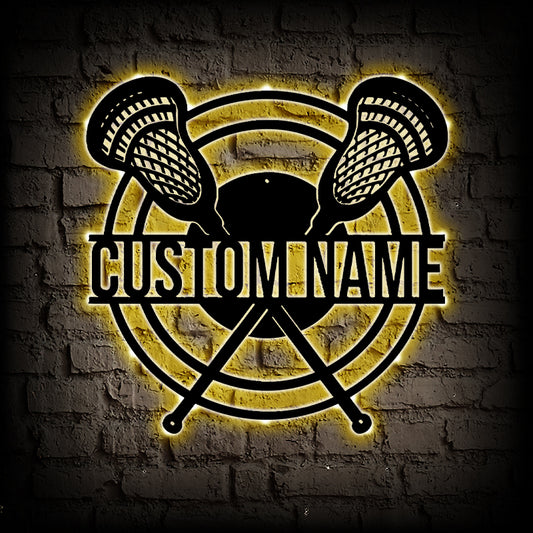 Personalized Lacrosse Sticks Metal Sign With LED Lights