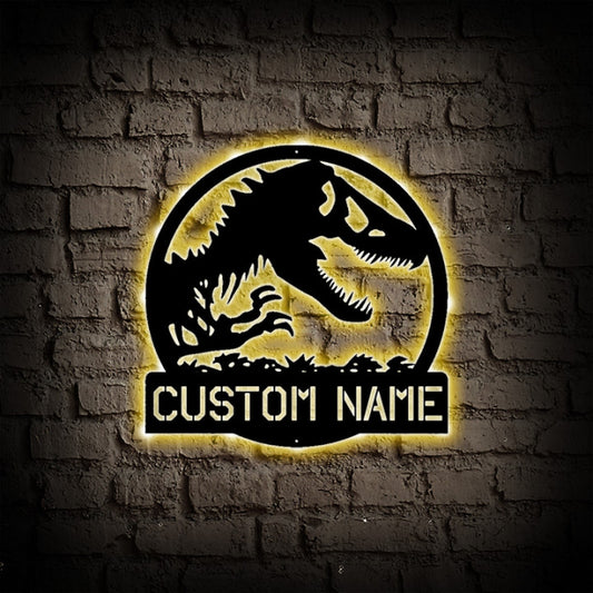 Personalized Dinosaur Name Metal Wall Art With LED Lights