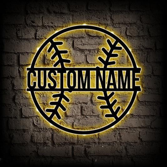 Custom Baseball Metal Sign With LED Lights