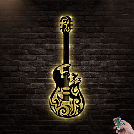 Guitar Metal Wall Art With Led Lights