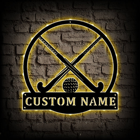 Personalized Field Hockey Sport Metal Sign With LED Lights