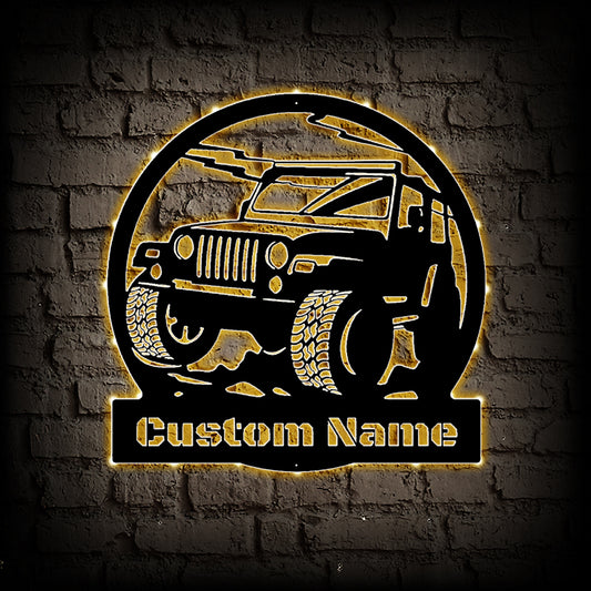 Personalized Jeep Metal Wall Art With LED Lights
