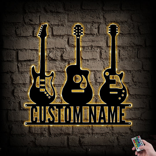 Custom Guitar Metal Wall Art With Led Lights