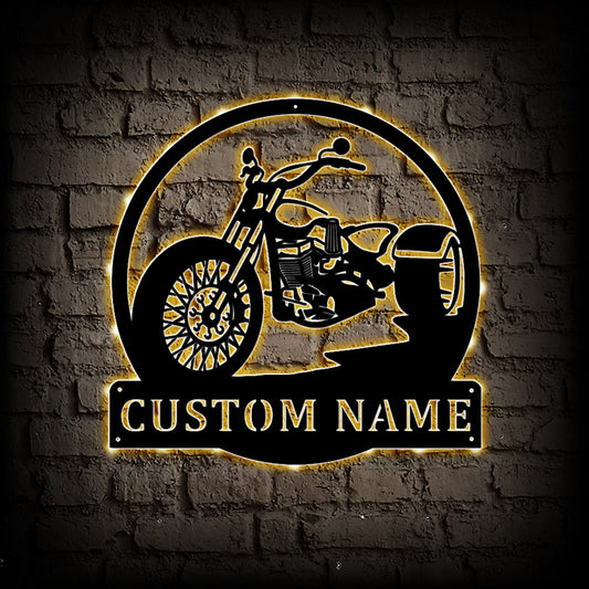 Personalized Motorcycle Metal Wall Art With LED Lights