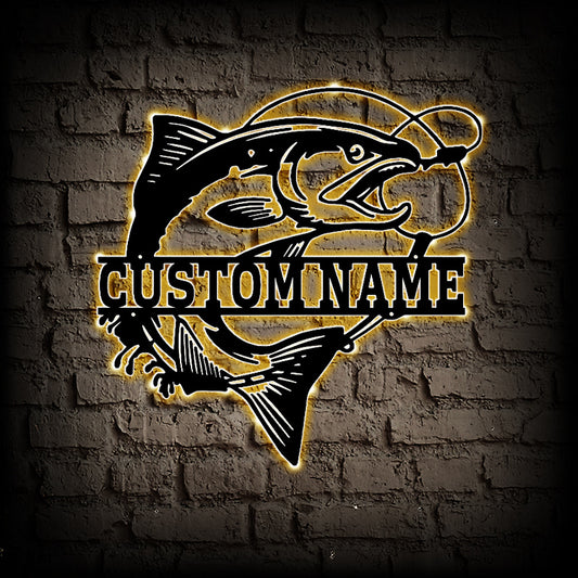 Personalized Salmon Metal Wall Art With LED Lights