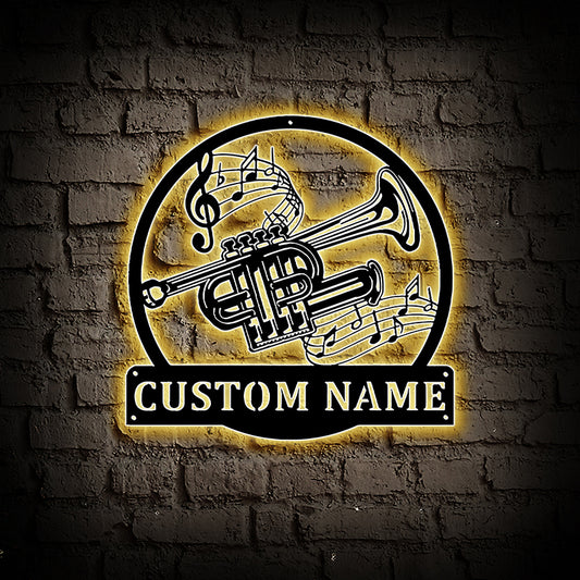 Personalized Piccolo Trumpet Metal Sign Art With Led Lights