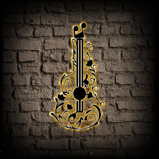 Floral Guitar Metal Wall Art With Led Lights
