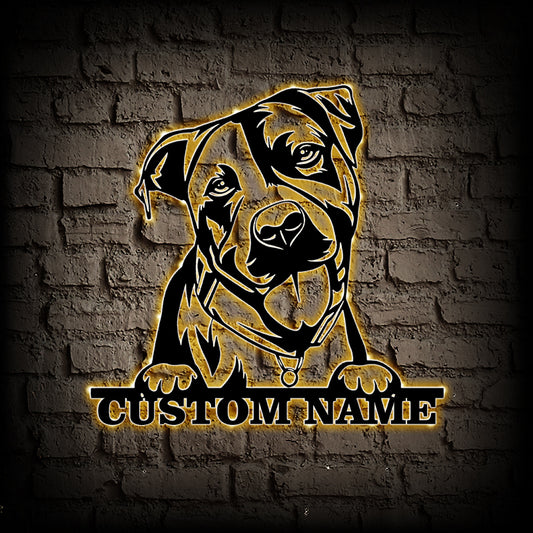 Personalized Pitbull Dog Metal Wall Art With LED Lights