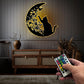 Floral Moon and Cat Metal Wall Art With Led Lights