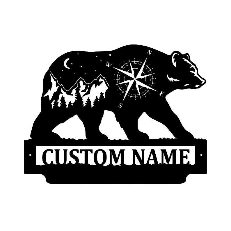 Personalized Forest And Bear Metal Wall Art With LED Lights