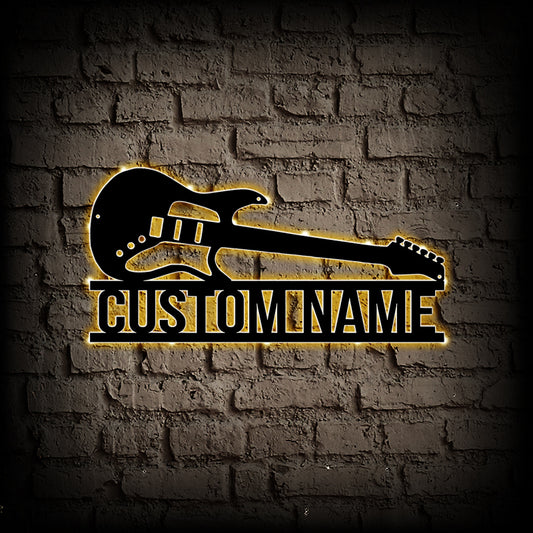 Personalized Guitar Bass Metal Wall Art With LED Lights