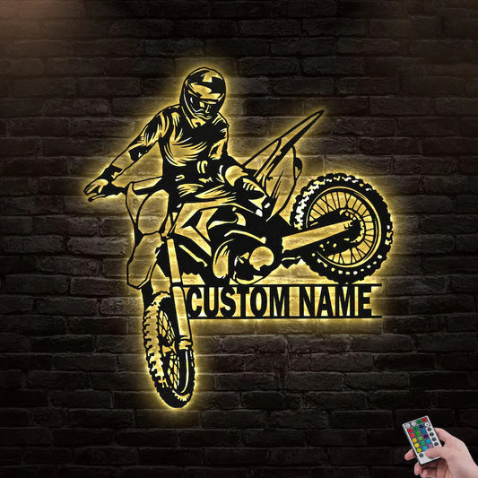 Custom Dirt Biker Metal Wall Art With Led Lights