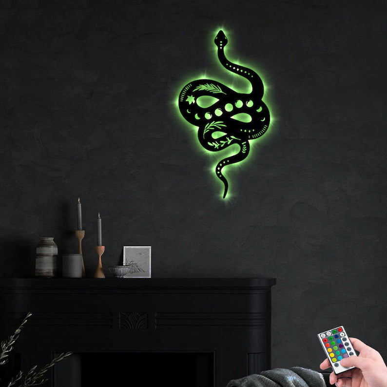 Snake Moon Phase Metal Wall Art With Led Lights