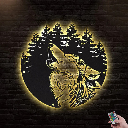 Wolf Metal Wall Art With LED Lights