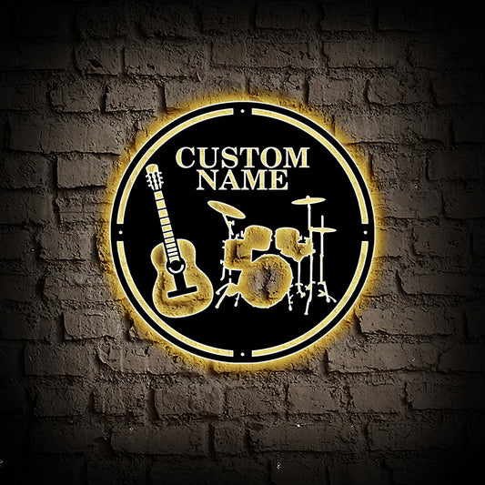 Custom guitar and drum metal wall art With Led Lights