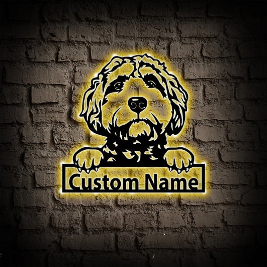 Personalized Golden doodle Metal Wall Art With LED Lights