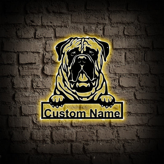 Personalized Bull mastiff Dog Metal Wall Art With LED Lights
