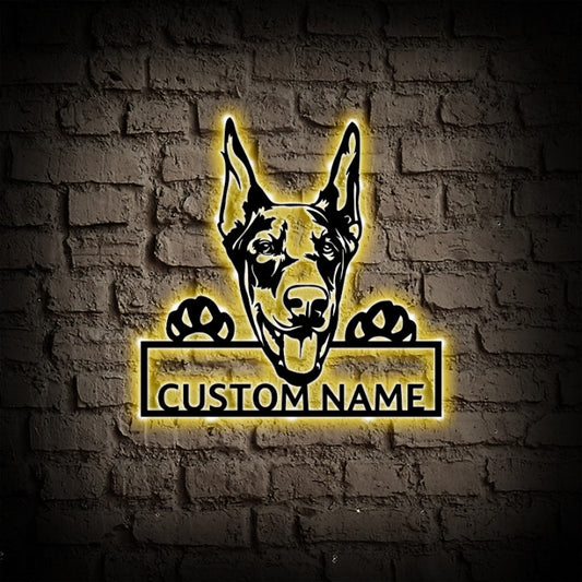 Personalized Doberman Dog Metal Wall Art With LED Lights