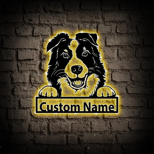 Personalized Border Collie Metal Wall Art With LED Lights