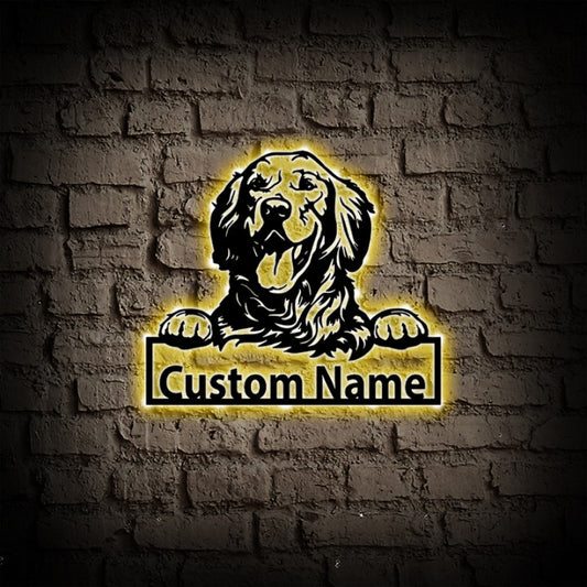 Personalized Golden Retriever Metal Wall Art With LED Lights