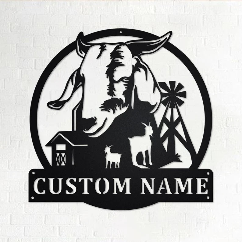 Personalized Goat Farm Metal Wall Art With LED Lights