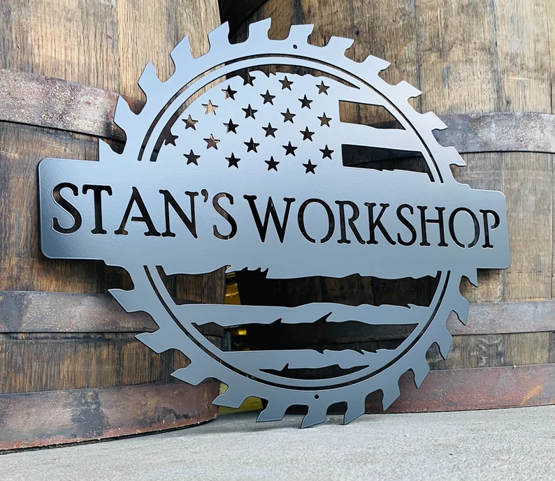 Custom American Flag Workshop Metal Sign