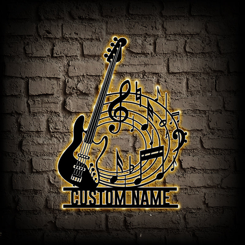 Custom Name Bass Guitar Metal Sign LED Lights