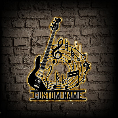 Custom Name Bass Guitar Metal Sign LED Lights