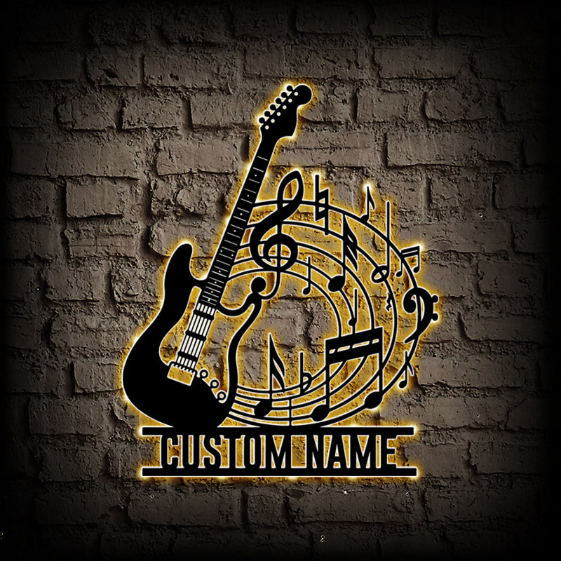 Personalized Electric Guitar Metal Sign LED Lights