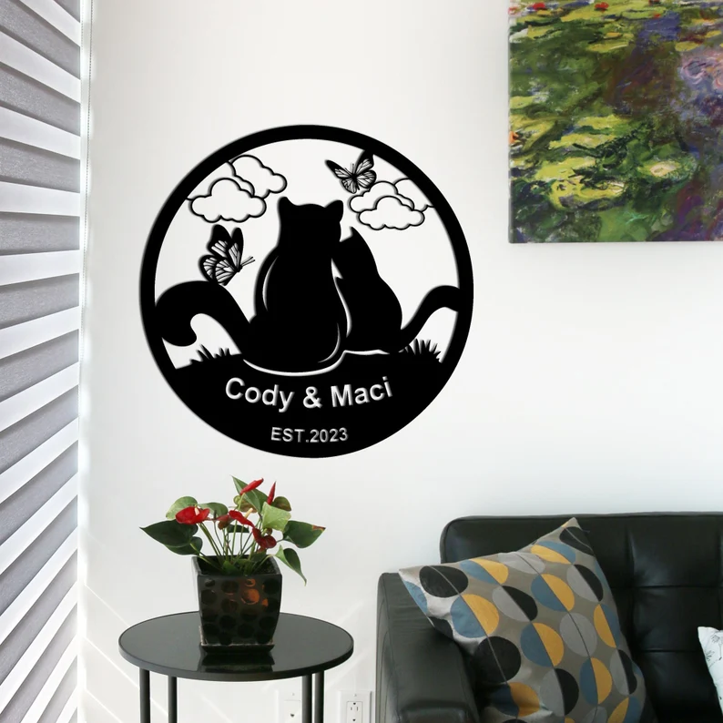 Custom Couple Cat Metal Wall Art