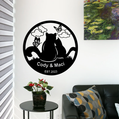 Custom Couple Cat Metal Wall Art