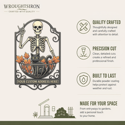 Wroughtsiron skeleton Halloween address stake product details