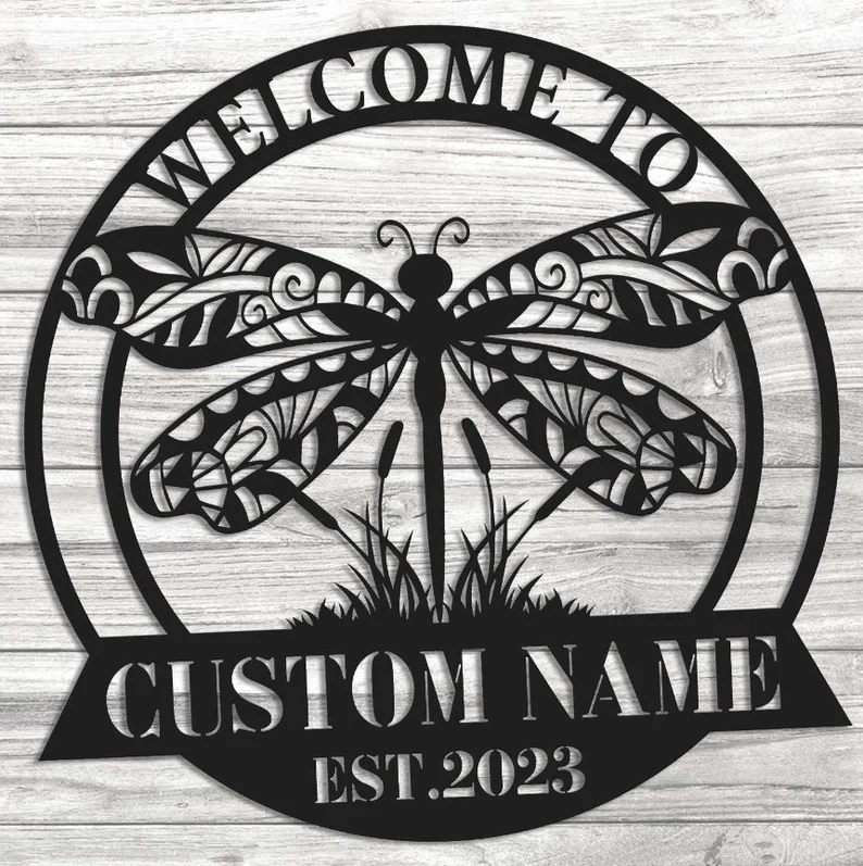 Personalized Metal Dragonfly Sign