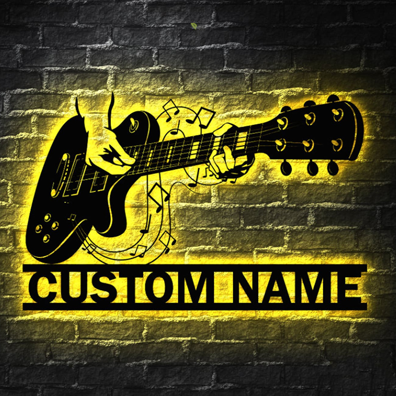 Custom Guitarist Metal Sign With Lights