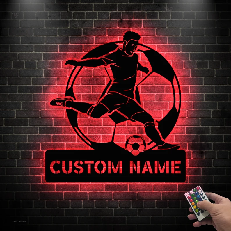 Custom Name Football Player Metal Sign With 16 Colors LED