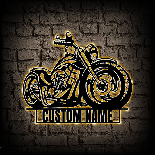 Custom Name Harley Davidson Metal Wall Art With LED Lights