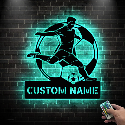 Custom Name Football Player Metal Sign With 16 Colors LED