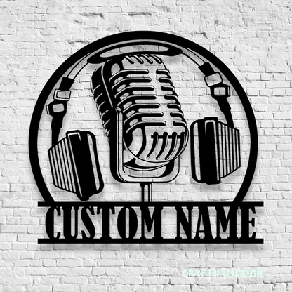 Custom Microphone Headphones Metal Wall Art