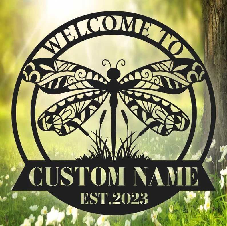 Personalized Metal Dragonfly Sign