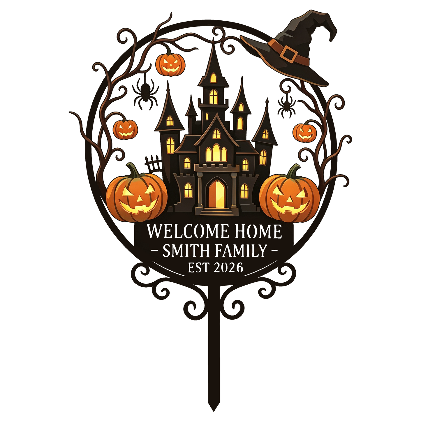 Personalized haunted castle Halloween garden stake design