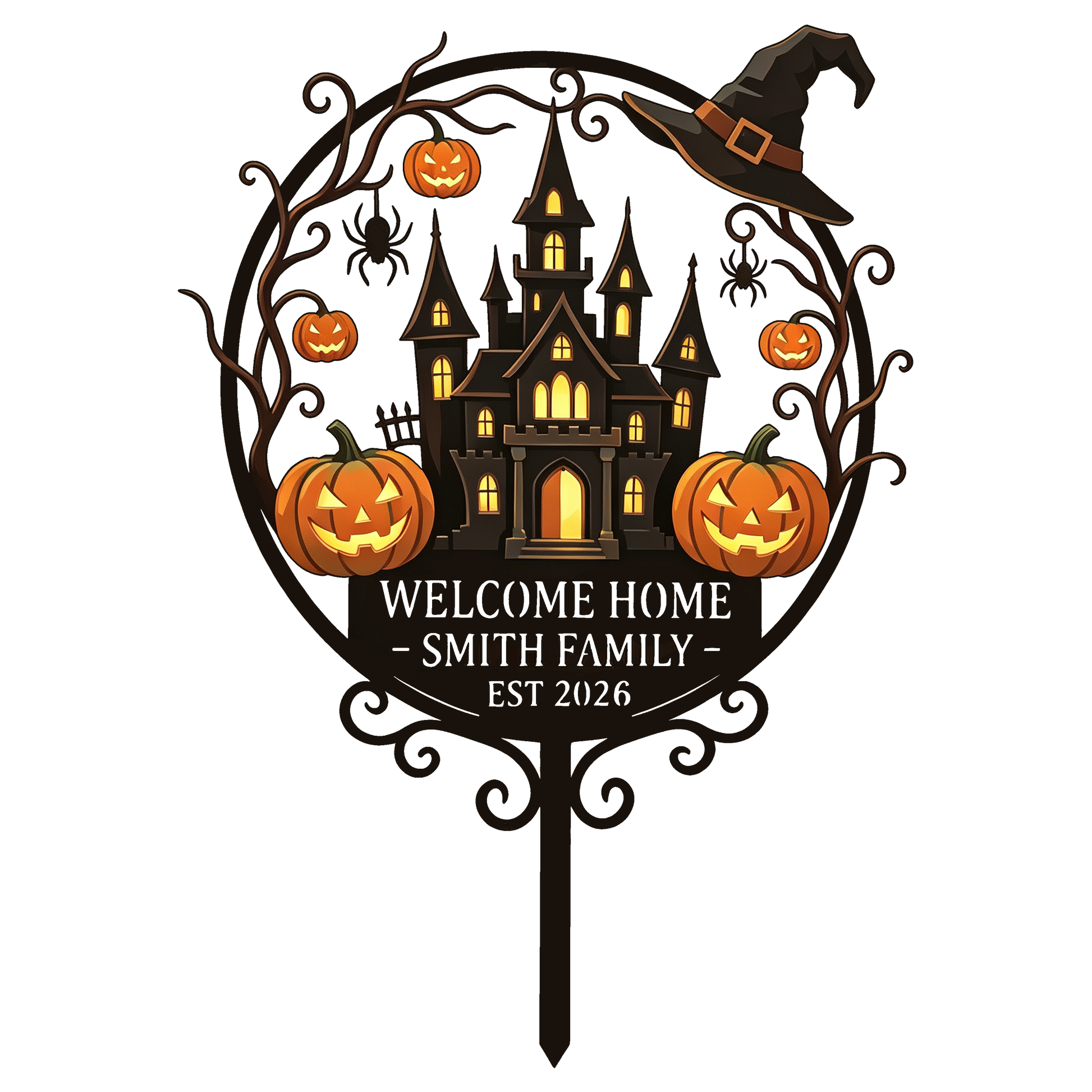 Personalized haunted castle Halloween garden stake design