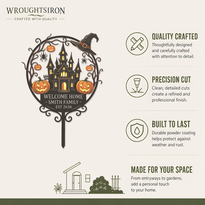 Wroughtsiron haunted castle garden stake product details