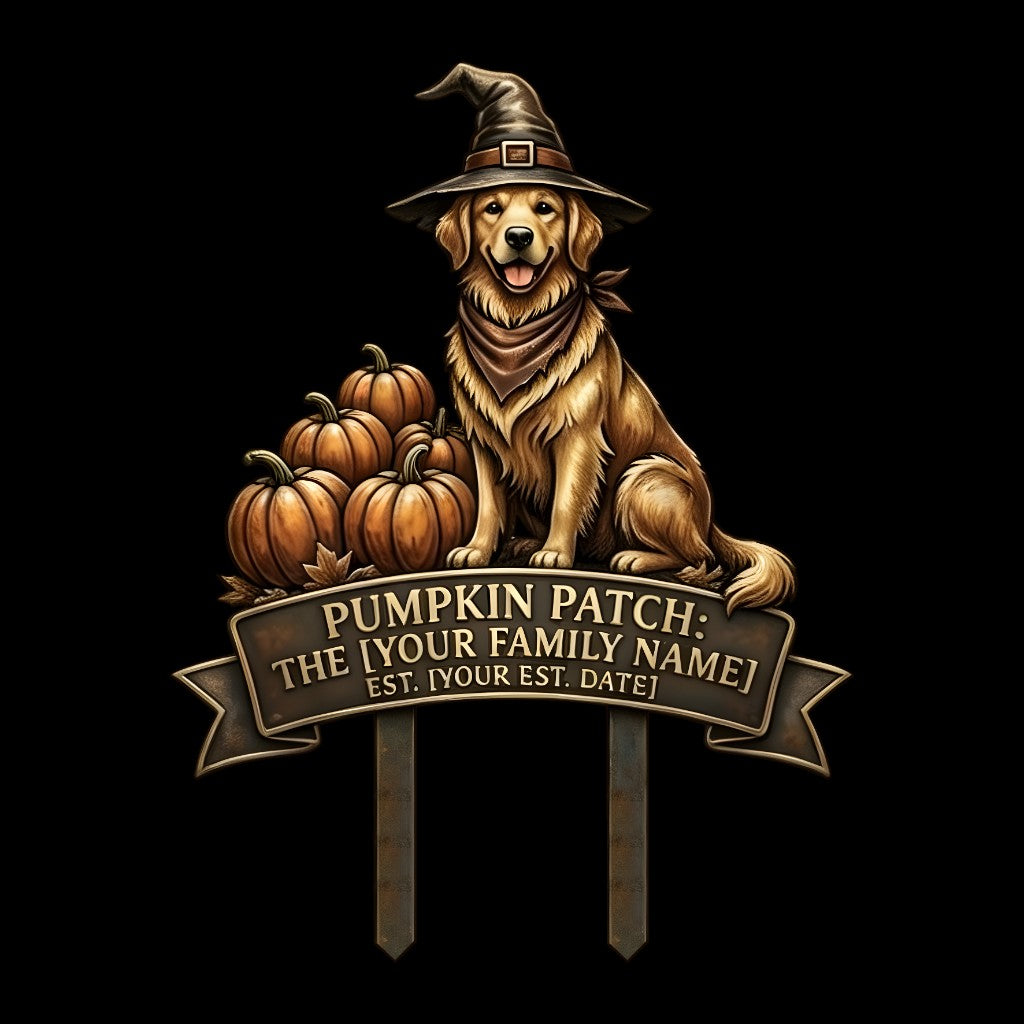 Personalized Golden Retriever pumpkin patch garden stake design