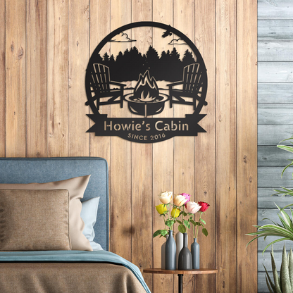 Personalized Campfire Monogram Metal Sign