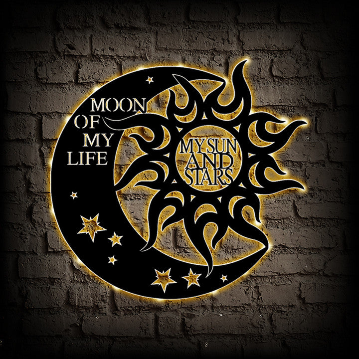 Moon And Sun Metal Wall Art With LED Lights